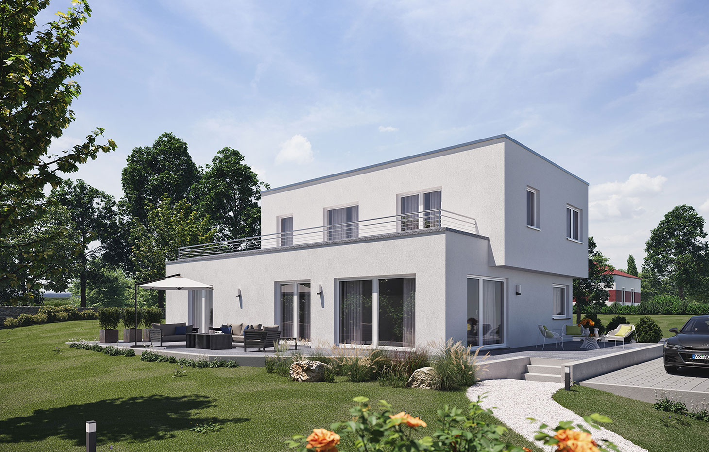 e.164_Bauhaus mit großzügiger Galerie-hausfinder-talbau-haus
