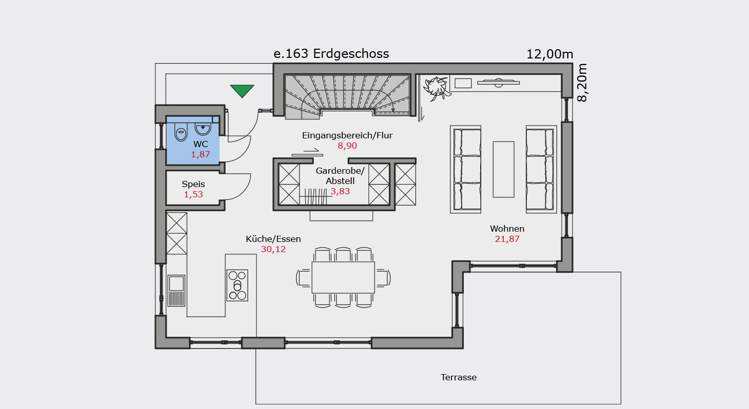 e.163_Grundriss_Erdgeschoss Flachdachhaus mit Dachterrasse