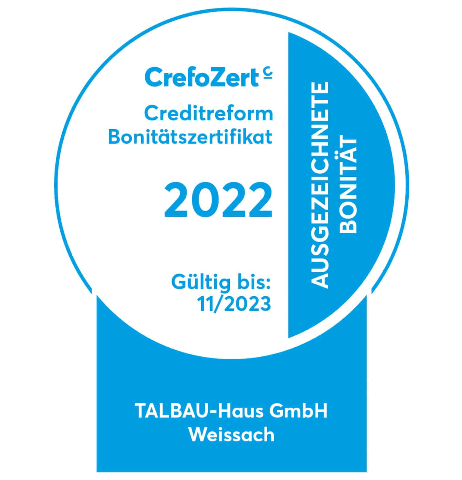 Crefo-Zert-creditreform-bonitaetszertifikat-2022-2023-talbau-haus